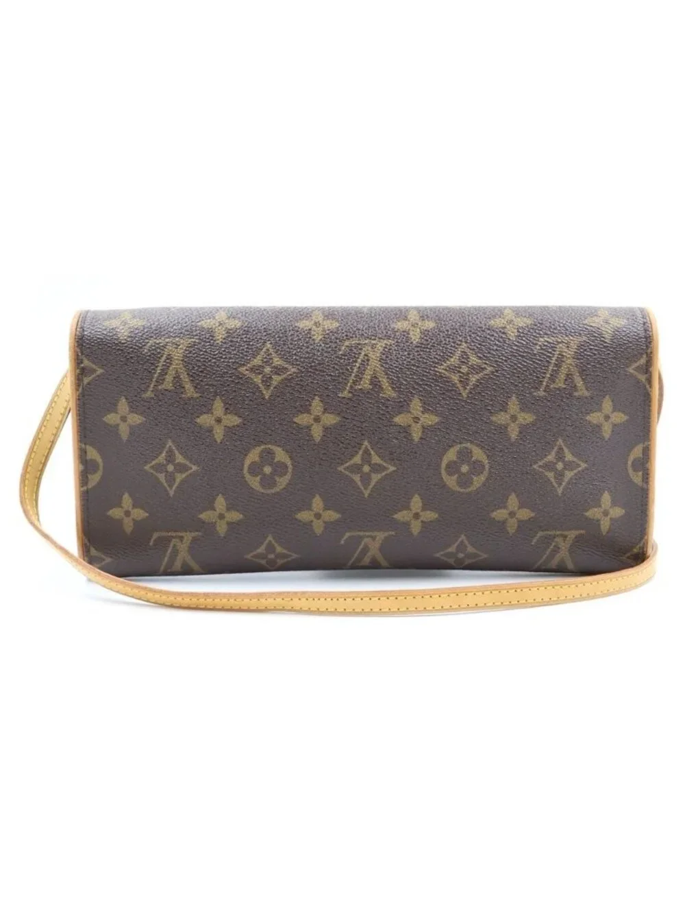 Louis Vuitton Monogram Pochette Twin GM Shoulder Bag Brown Leather Gold